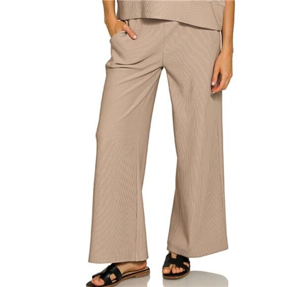 Zenana Ribbed Round Neck Tee & Pants Set - Picture 2 of 3